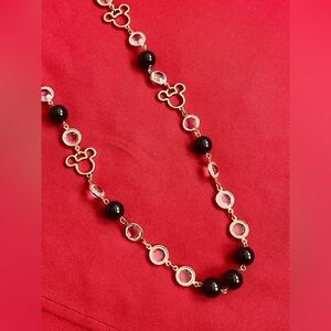 Vintage DISNEY Black Bead Crystal Mickey Head Charm Long 30” Fashion Necklace